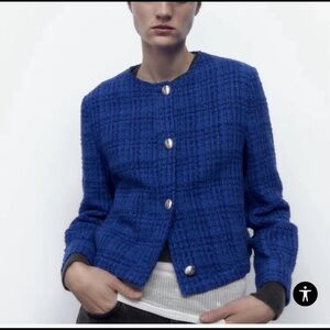 Zara Blue Blazer with Textured Tweed‎ Design